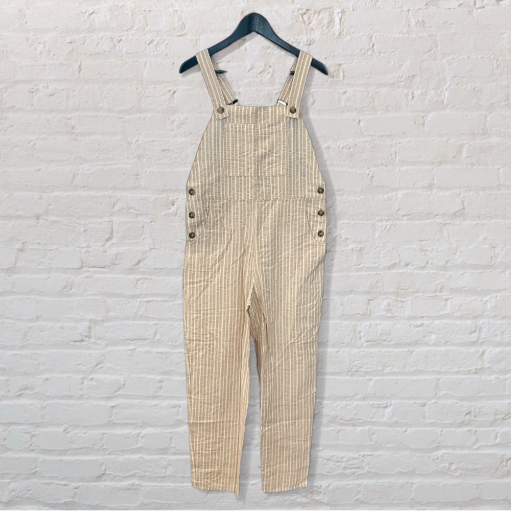 NWT Wild Fable Bright Linen Striped Cream Jumpsuit, Size Large